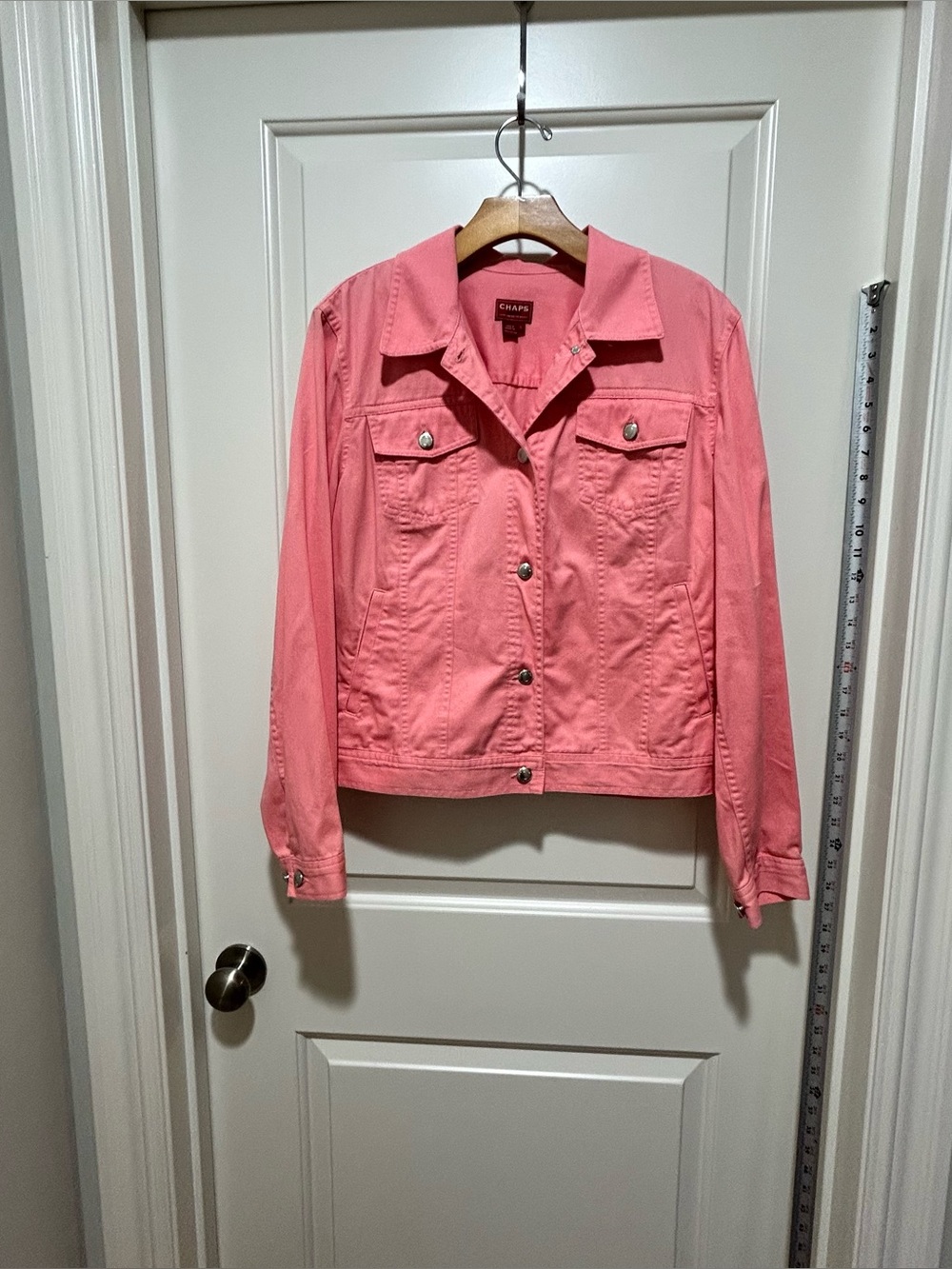 Chaps Women's size L Coral Pink Button-Front Jean Jacket. Like New.